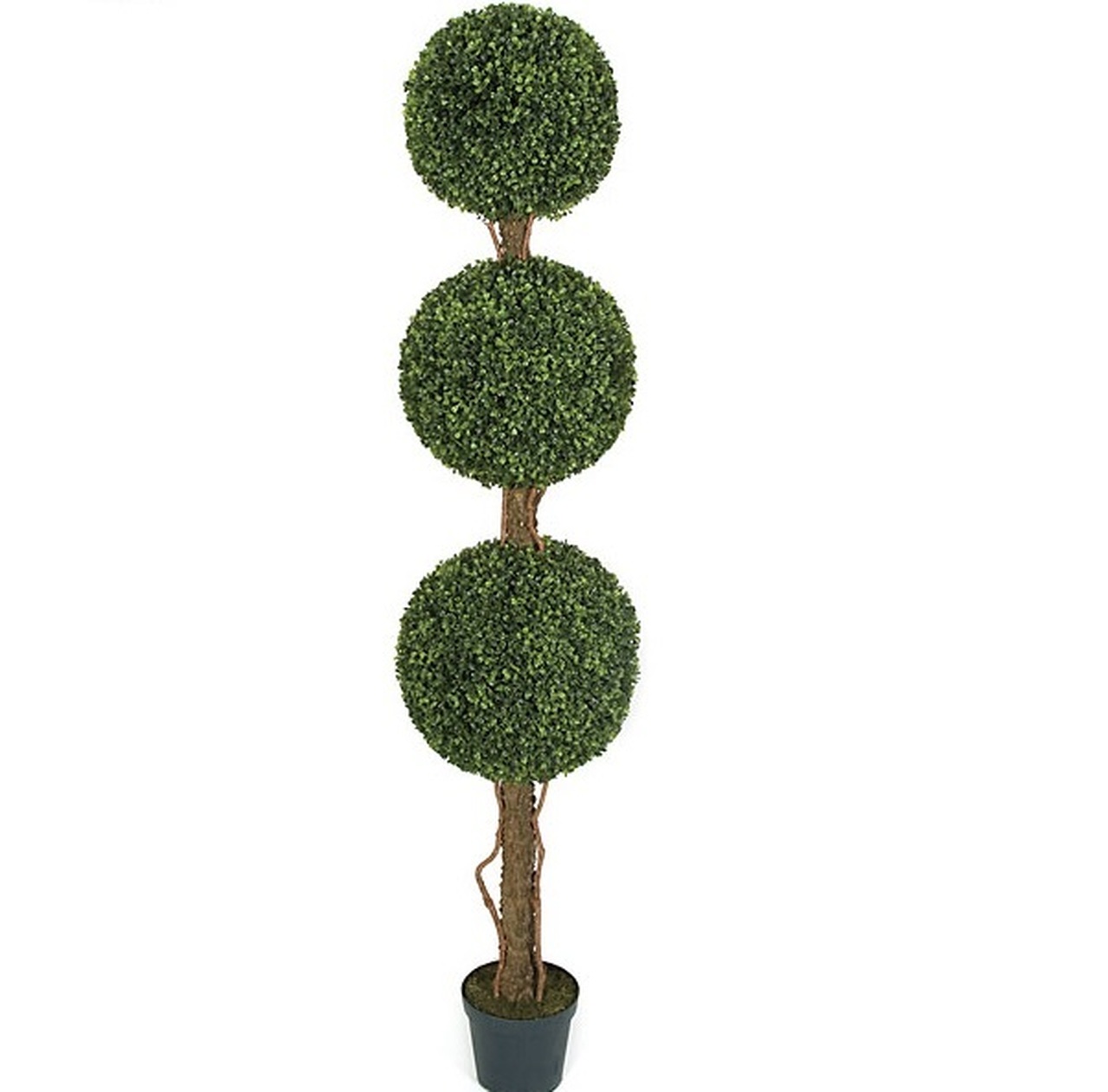 5 foot Boxwood Triple Ball Topiary Synthetic PVC Trunk Trunk